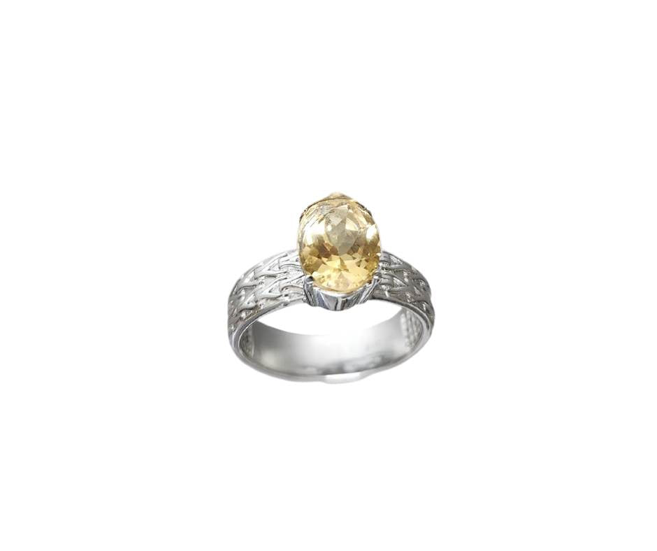 Brazilian Citrine Solitaire Ring in Stainless Steel - Size 9