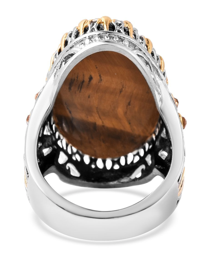 South African Tigers Eye ION Plated YG & Stainless Steel Ring - Size 9