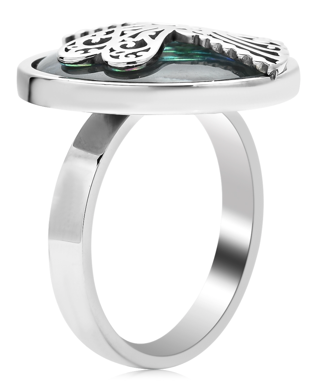 Abalone Shell Dragonflies Ring in Stainless Steel - Size 9