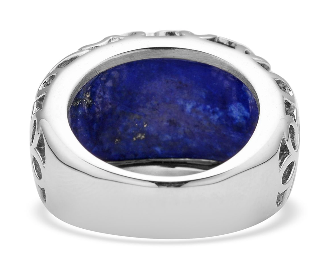 Lapis Lazuli Floral Dome Ring in Stainless Steel - Size 8