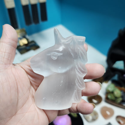 Selenite Unicorn Carving