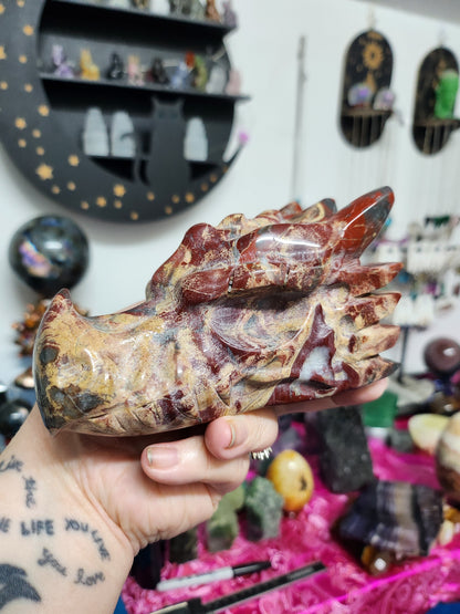 Dragons Blood & Ocean Jasper Dragon Carving