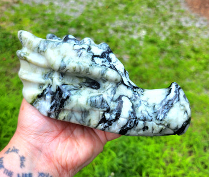 Moss Agate & Shell Jasper Dragon Carvings