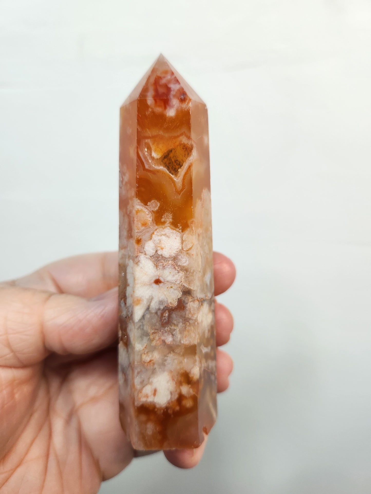 Carnelian Flower Agate Obelisk Tower Point