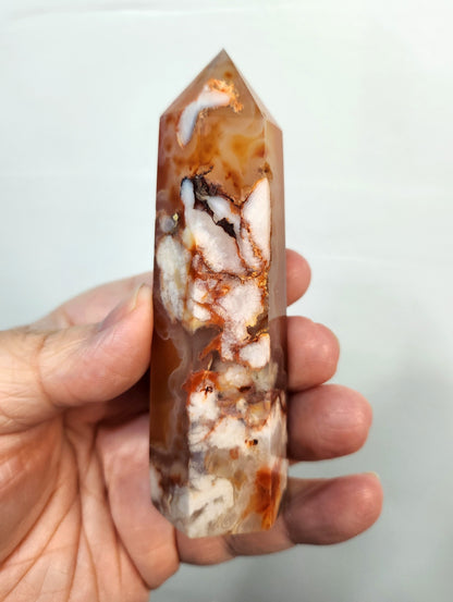 Carnelian Flower Agate Obelisk Tower Point