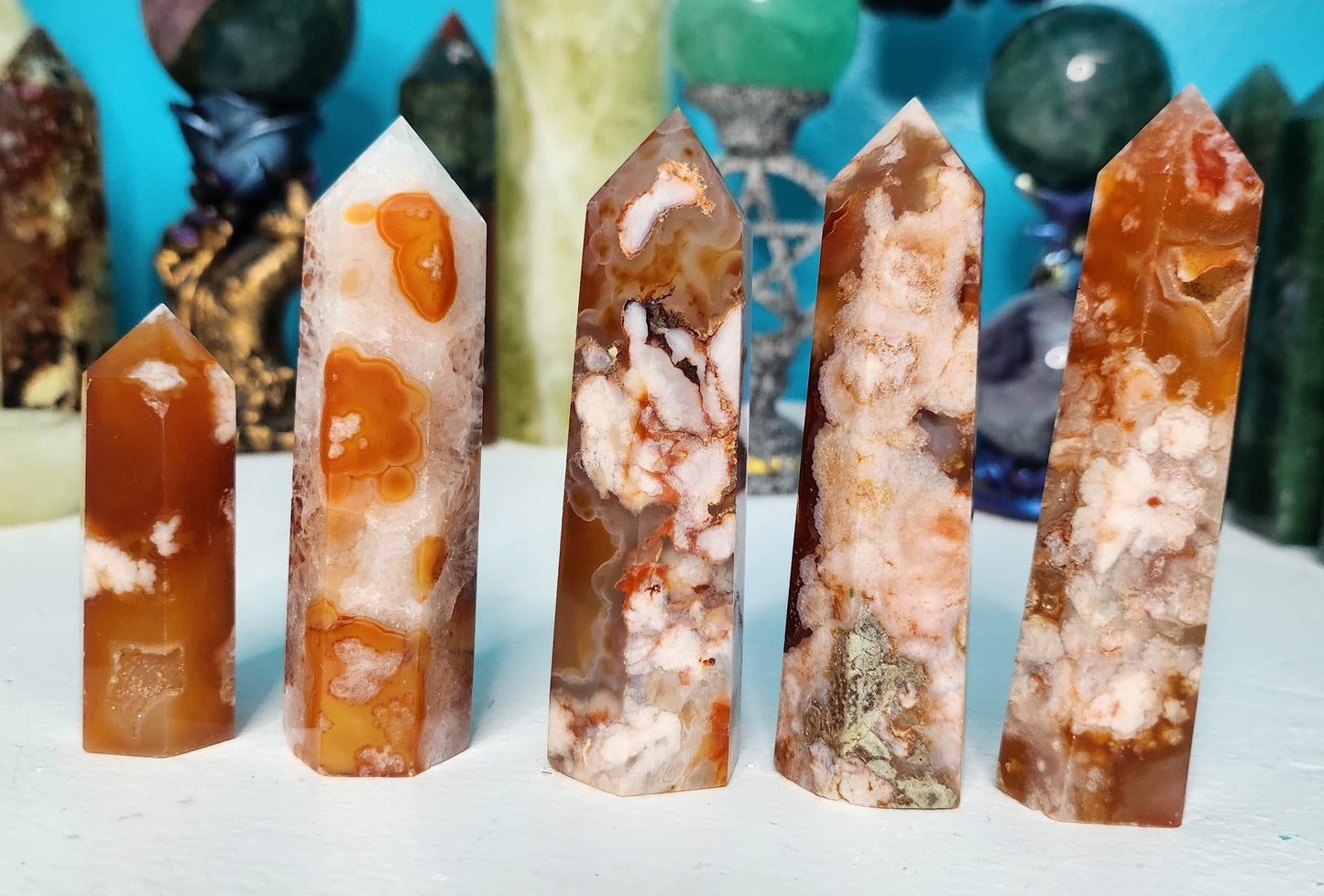 Carnelian Flower Agate Obelisk Tower Point