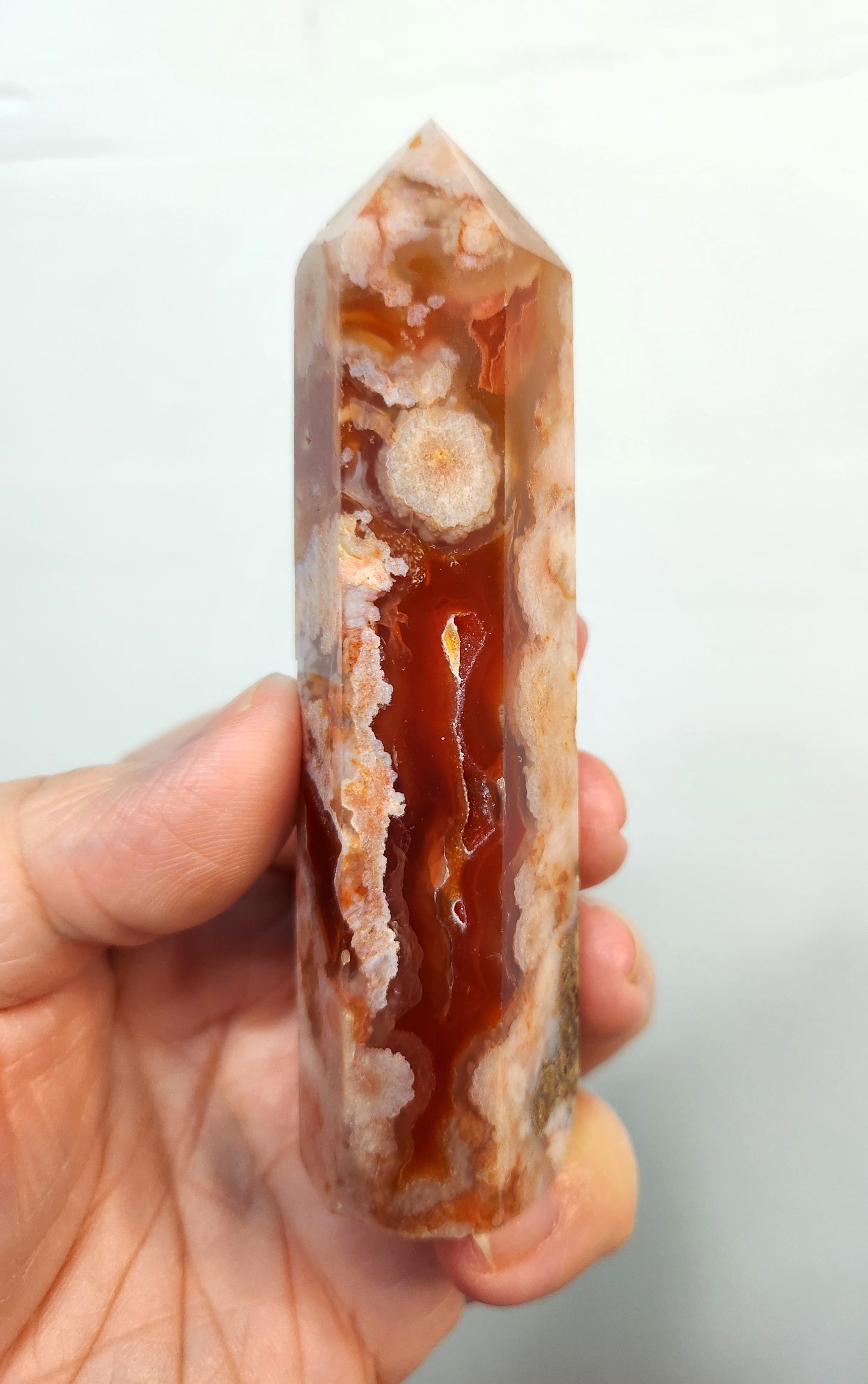 Carnelian Flower Agate Obelisk Tower Point