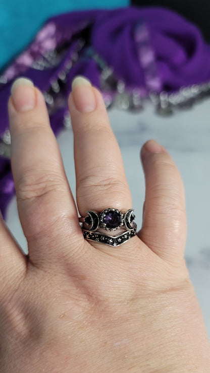 Amethyst Triple Moon Ring