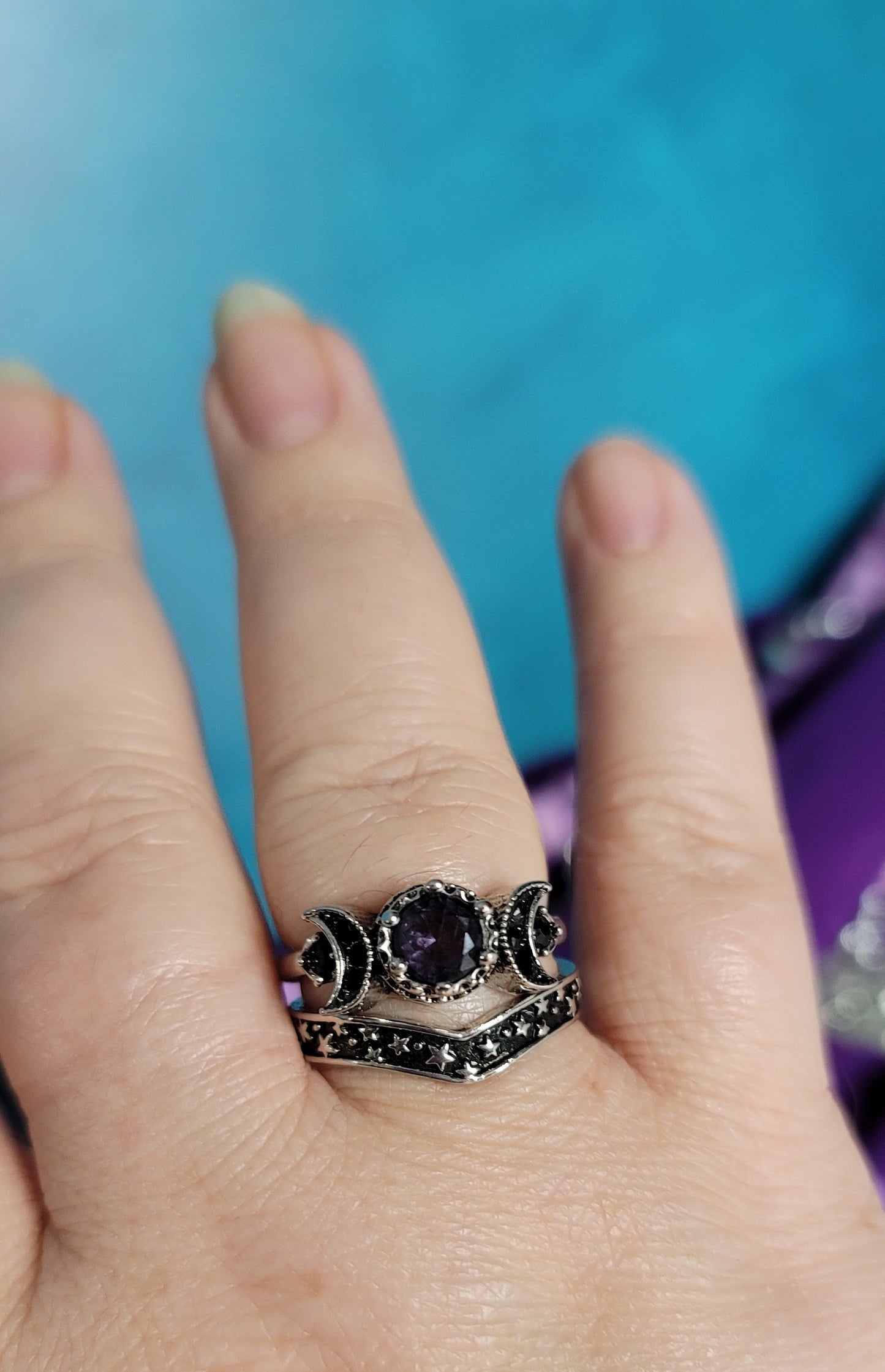 Amethyst Triple Moon Ring