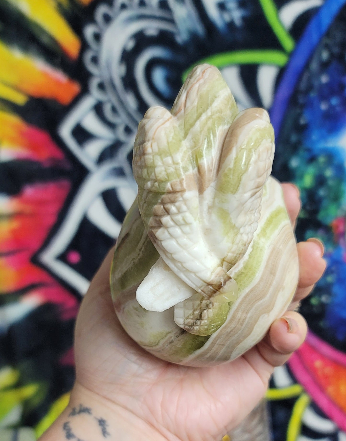 Nephrite Jade Skull w/Crow Carving