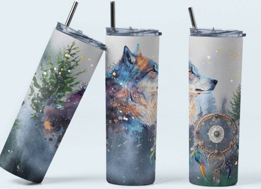 Grey Wolf Dreamcatcher Tumbler