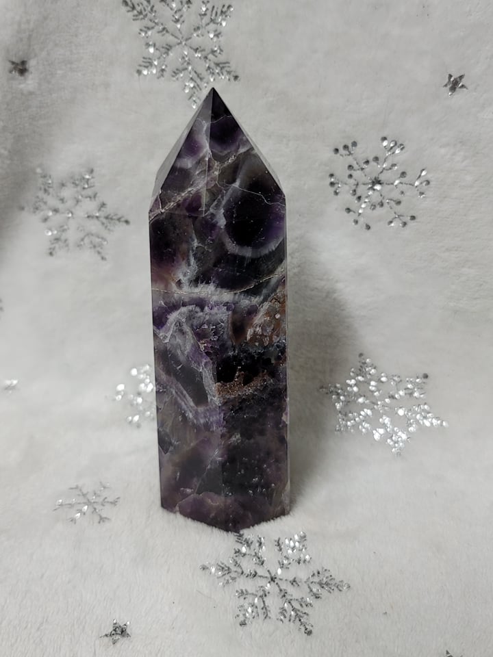 Large Chevron Amethyst Tower