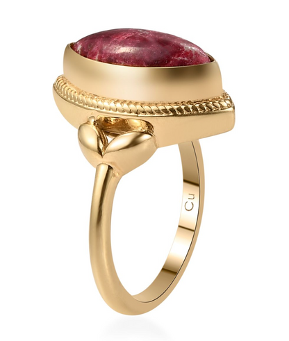 Norwegian Thulite Solitaire Ring in 14K Yellow Gold Over Copper with Magnet