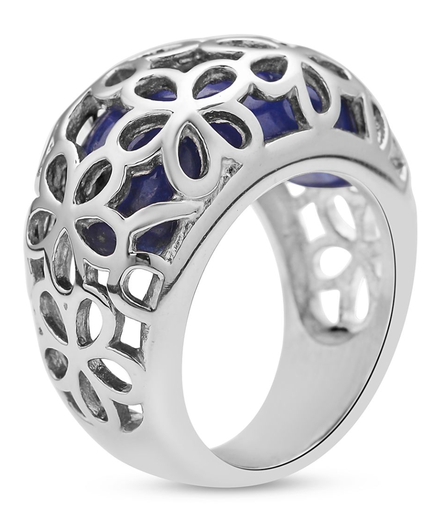 Lapis Lazuli Floral Dome Ring in Stainless Steel - Size 8