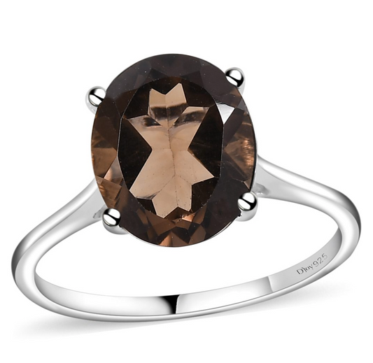 Brazilian Smoky Quartz Solitaire Ring in Sterling Silver - Size 8